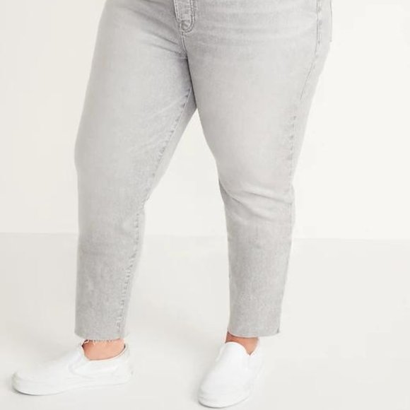 Old Navy High-Waisted O.G. Straight Button-Fly Gray Cut-Off Jeans for Women New - Picture 2 of 7
